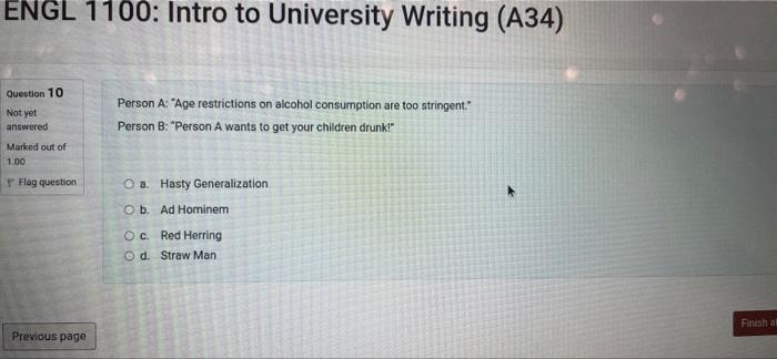ENGL 1100: Intro to University Writing (A34)