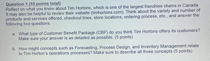 Question 1 (10 points total) Reflect on what you