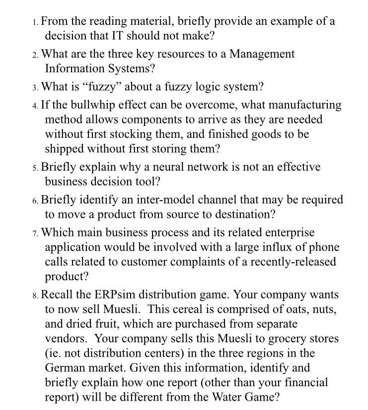 1. From the reading material, briefly provide an