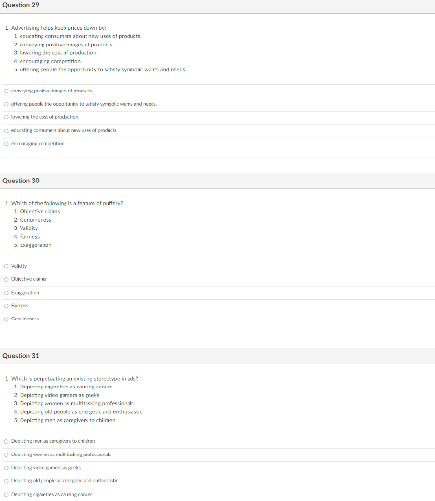 Question 29 1. Advertising helps keep prices down