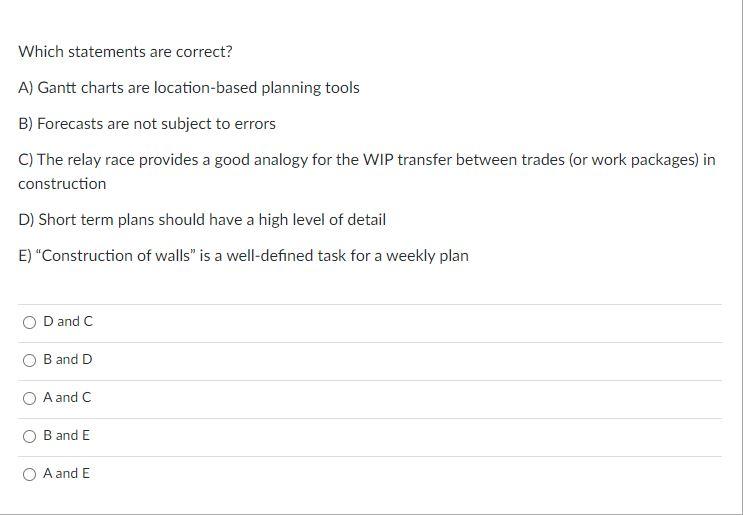 Which statements are correct? A) Gantt charts are