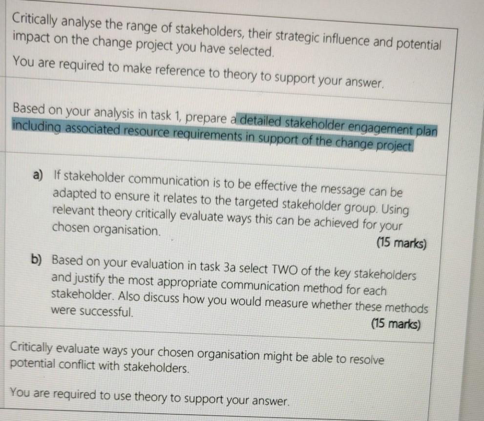 Critically analyse the range of stakeholders,