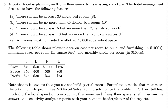 3. A 5-star hotel is planning on $15 million