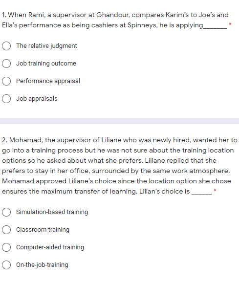 1. When Rami, a supervisor at Ghandour, compares