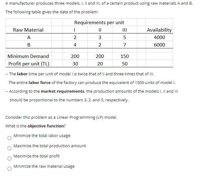 Please show it on excel solver :) A manufacturer
