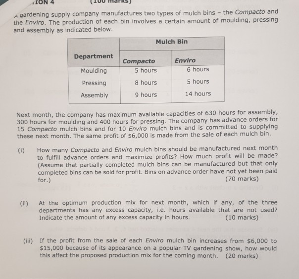 ION 4 (100 marks) Agardening supply company