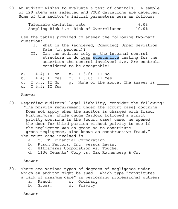 28. An auditor wishes to evaluate a test of