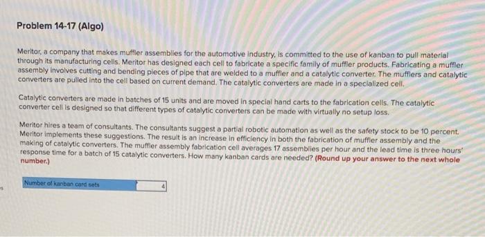 Problem 14-17 (Algo) Meritor, a company that