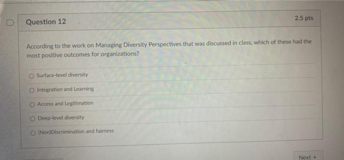 2.5 pts Question 12 According to the work on