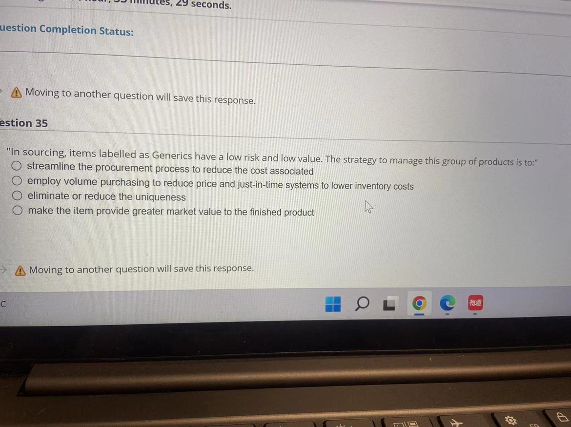 29 seconds. uestion Completion Status: A Moving