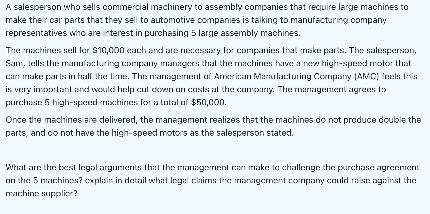 A salesperson who sells commercial machinery to
