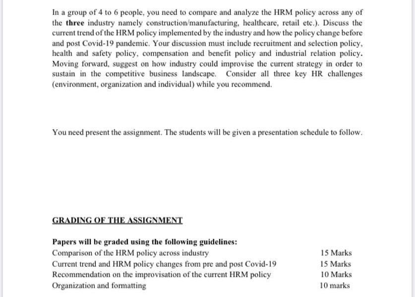 compare and analyze the HRM policy across any of