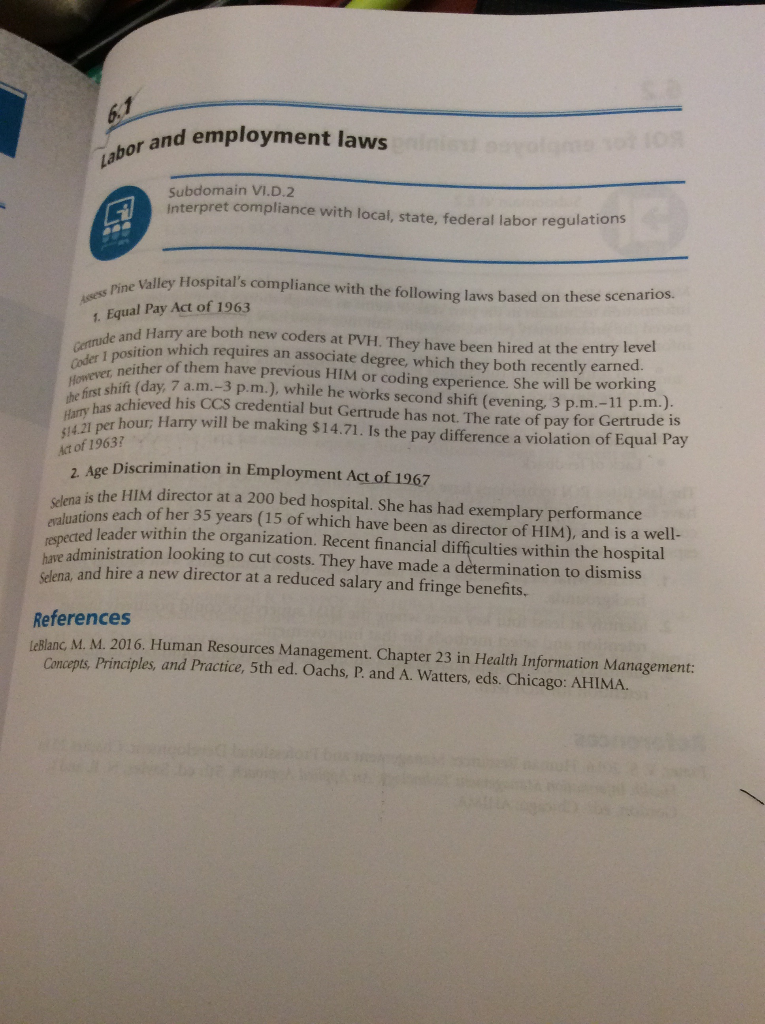 and employment laws Labor and e Subdomain VI.D.2