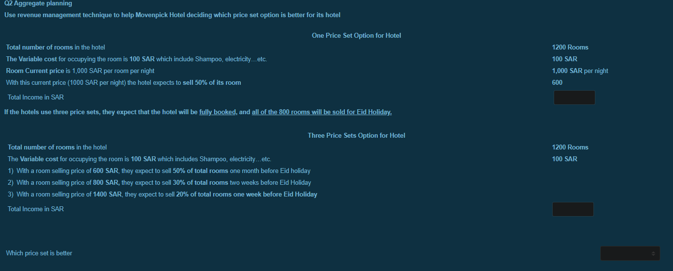 Q2 Aggregate planning Use revenue management