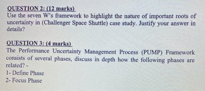 QUESTION 2: (12 marks) Use the seven Ws framework
