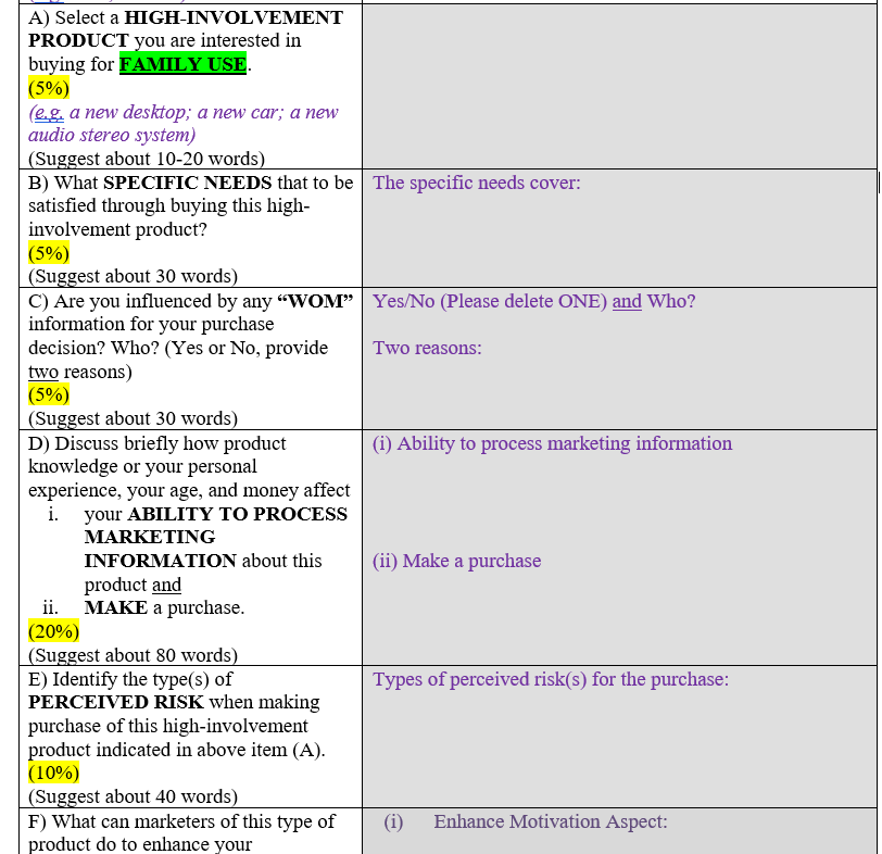 undefined A) Select a HIGH-INVOLVEMENT PRODUCT