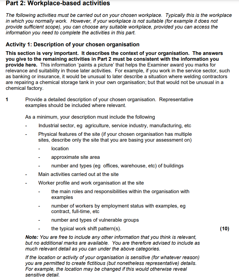 Part 2: Workplace-based activities The following