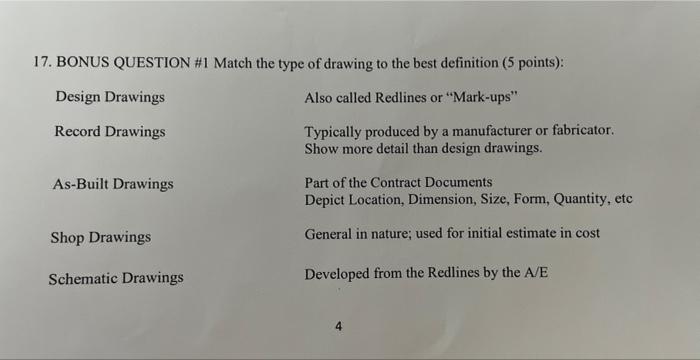 17. BONUS QUESTION #1 Match the type of drawing