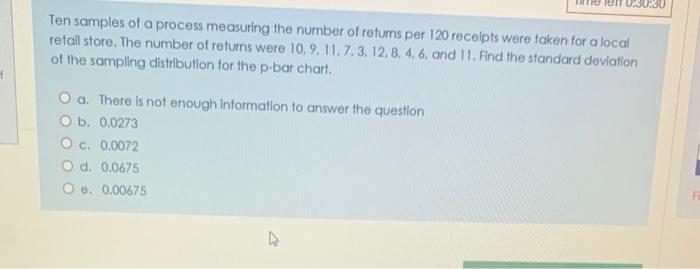 0:30 Ten samples of a process measuring the