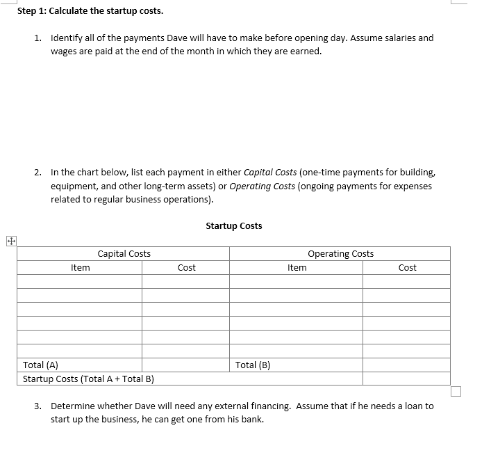 Part 1: Start Up Costs Case Study Dave Clark