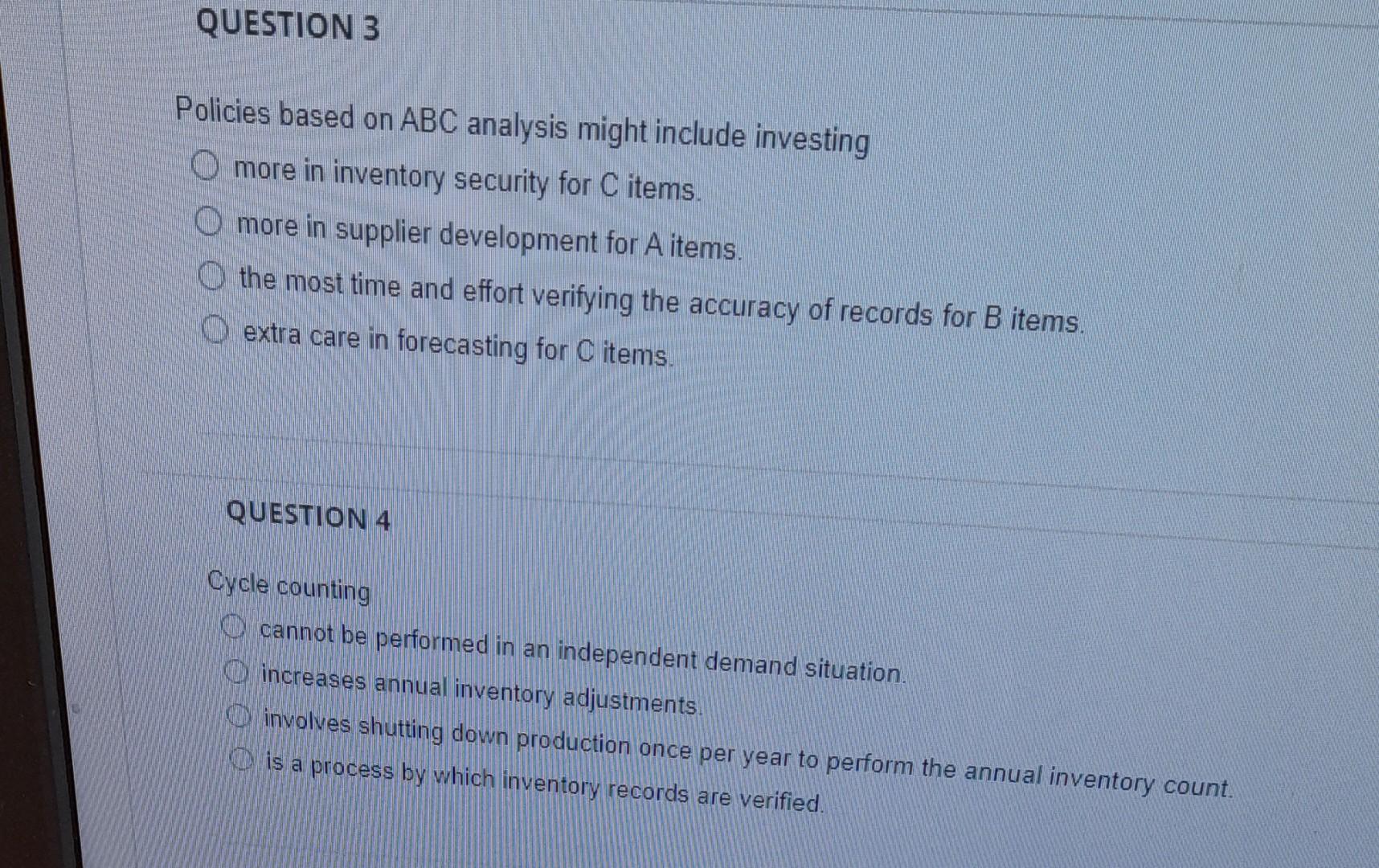 Policies based on ABC analysis might include