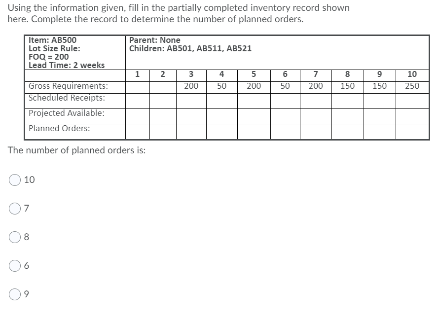 Using the information given, fill in the