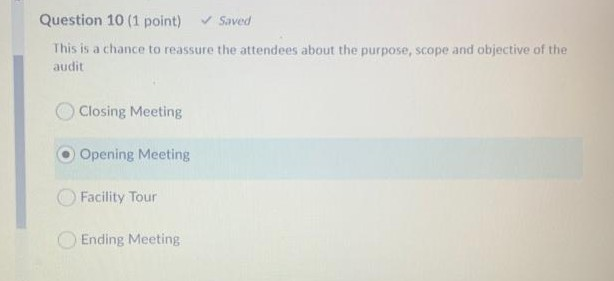 Question 10 (1 point) Saved This is a chance to