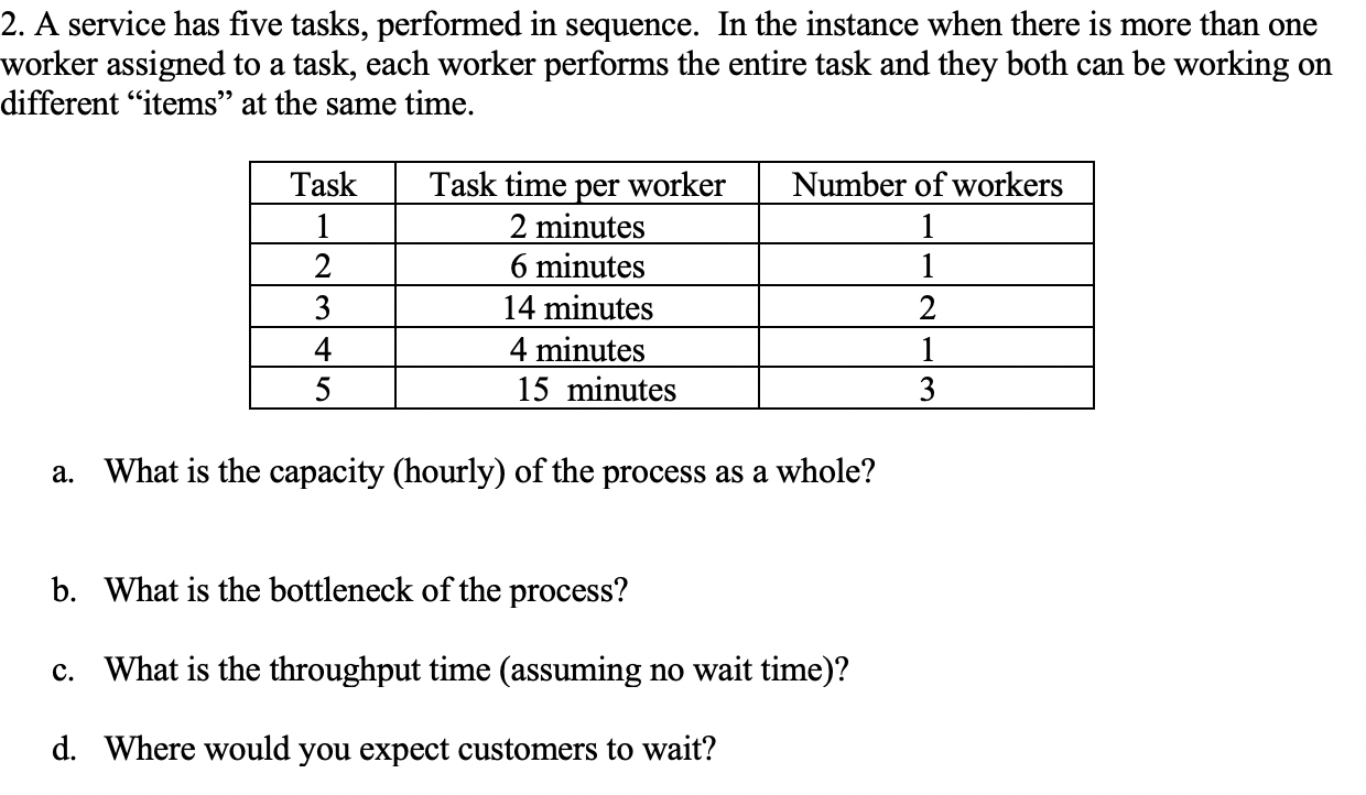 2. A service has five tasks, performed in