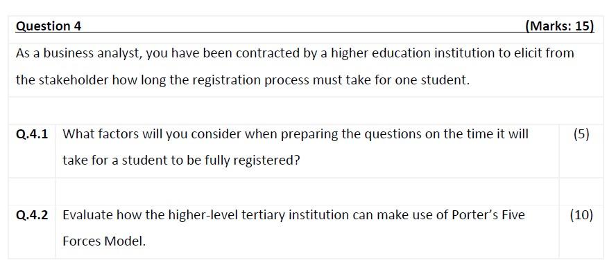 Question 4 (Marks: 15) As a business analyst, you