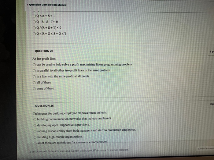 Question Completion Status: O Q