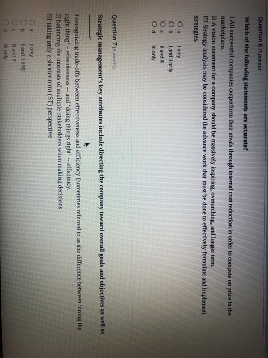 Question 6 (3 points) Which of the following