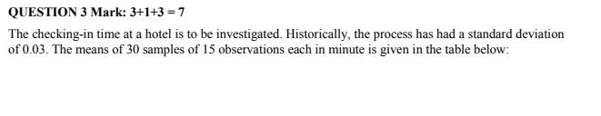 QUESTION 3 Mark: 3+1+3=7 The checking-in time at