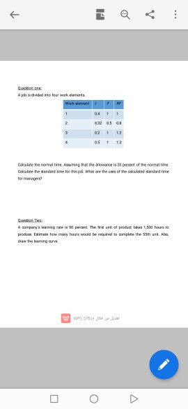 Question one: A job is divided into four work