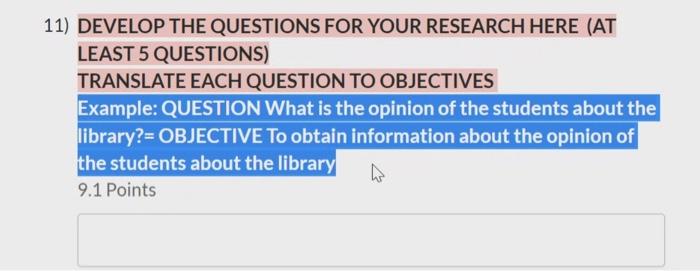 1) DEVELOP THE QUESTIONS FOR YOUR RESEARCH HERE