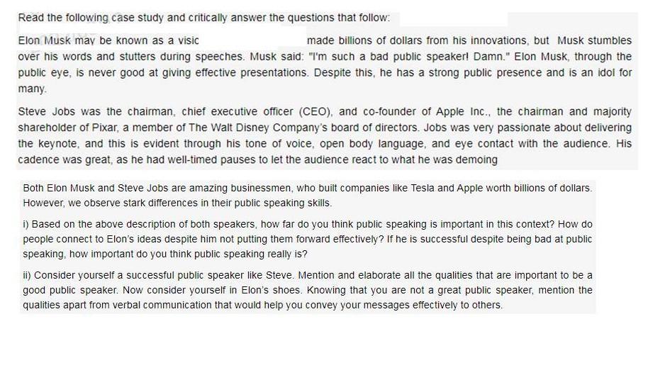 Read the following case study and critically