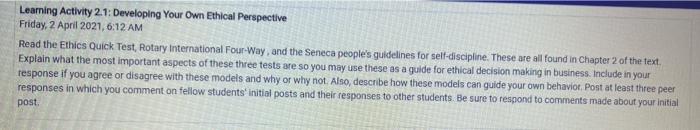 Learning Activity 2.1: Developing Your Own