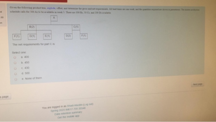 All Given the following product tree, explode,