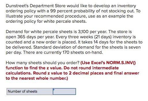 Dunstreet's Department Store would like to