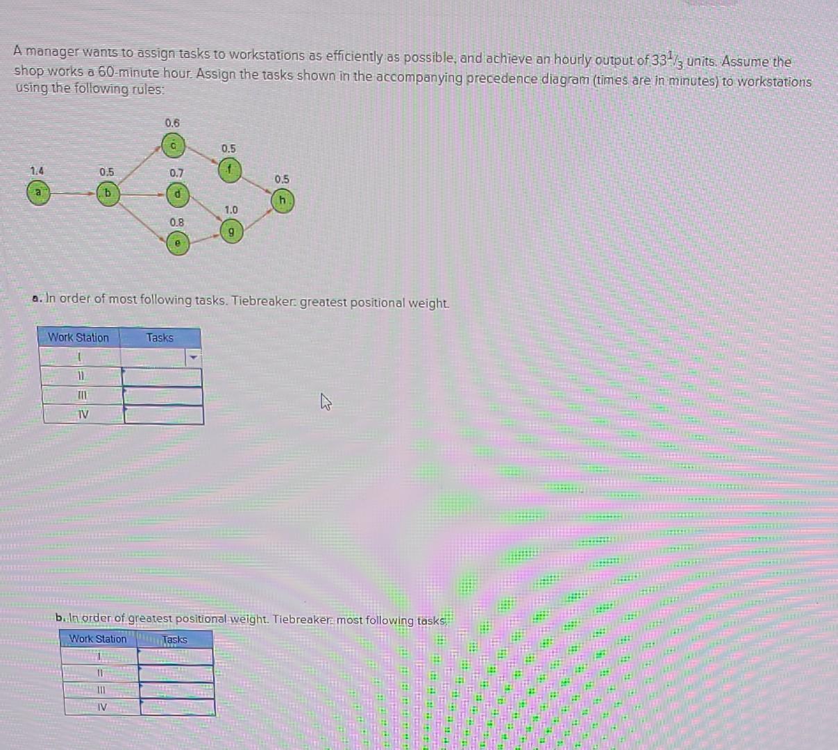 A manager wants to assign tasks to workstations