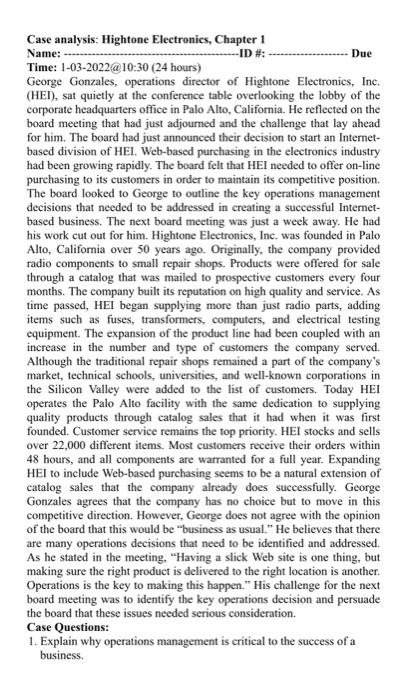 urgent! deadline tomorrow. Case analysis: