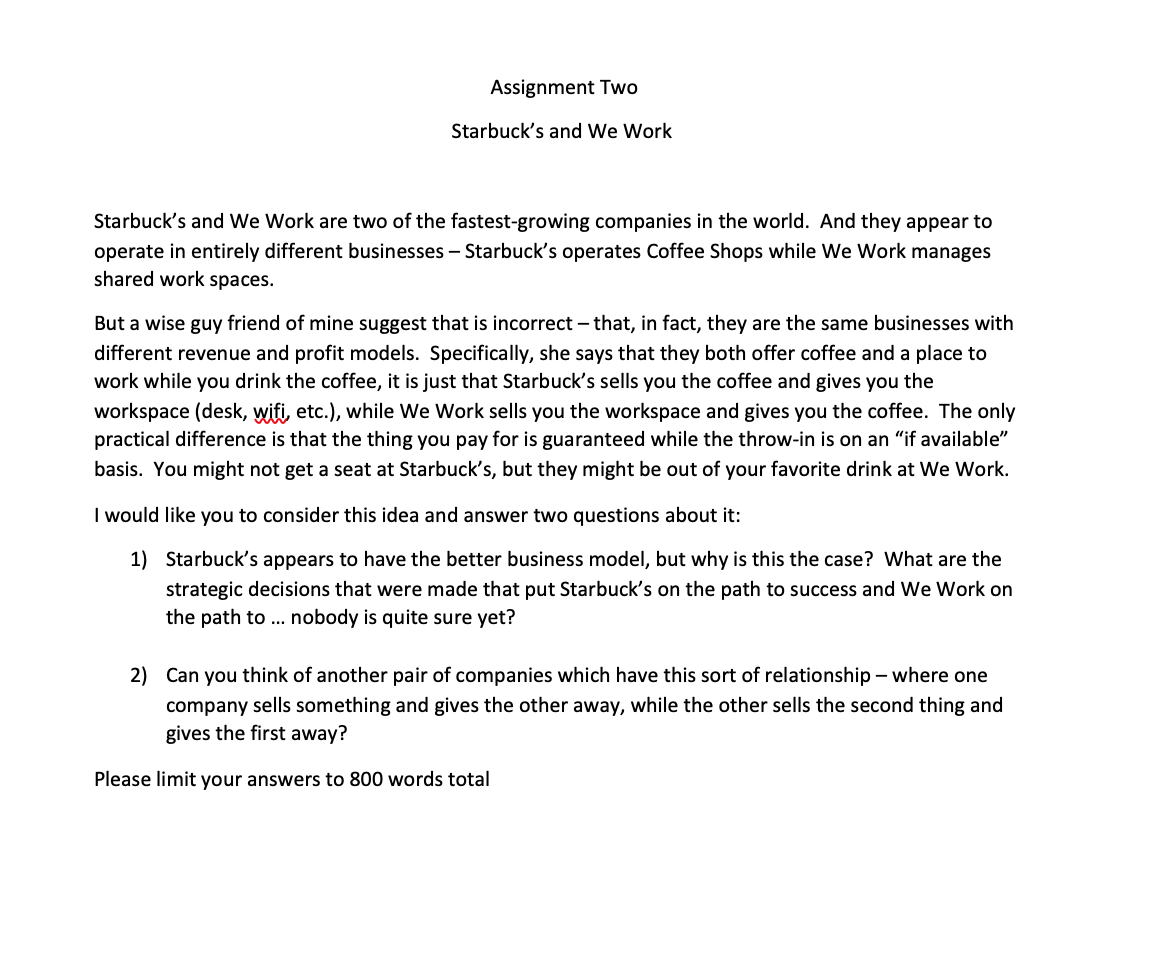 Assignment Two Starbuck's and We Work Starbuck's