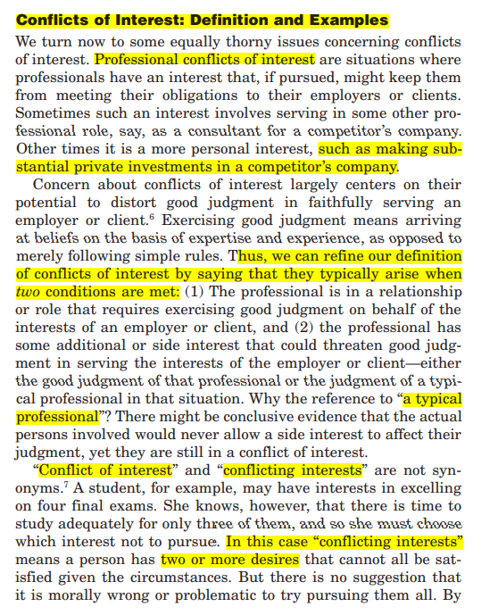 Q.differential between conflict of interest and