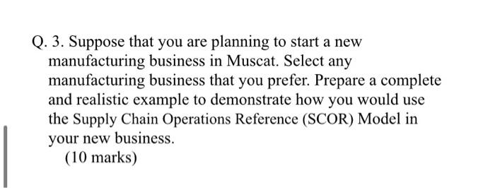 Q. 3. Suppose that you are planning to start a