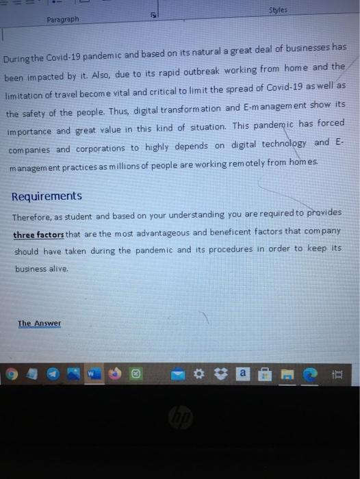 I have One day to send this assignment Styles