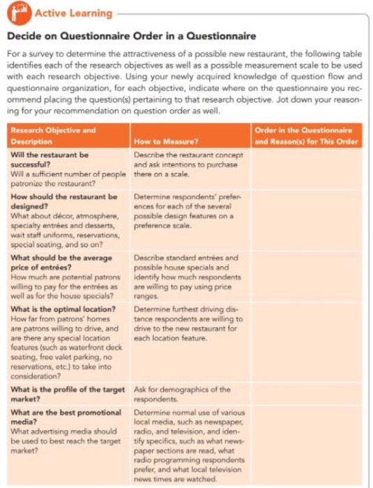 Active Learning Decide on Questionnaire Order in