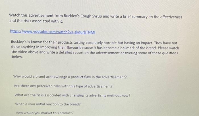 Watch this advertisement from Buckley's Cough