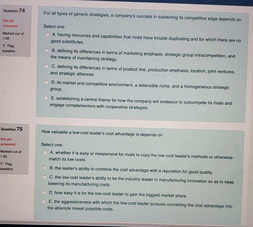 Question 74 For all types of generic strategies,