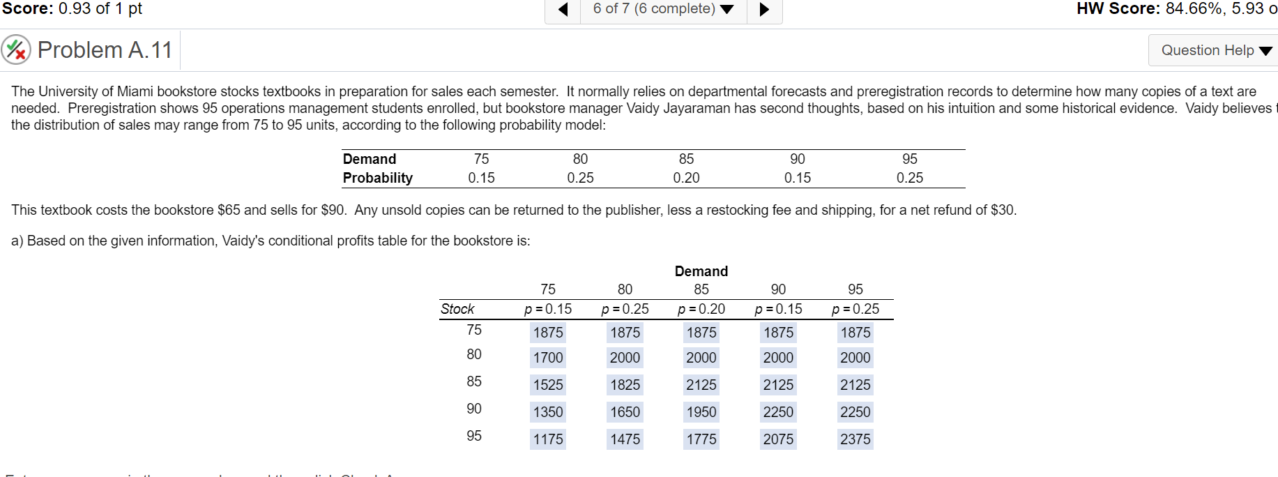 Score: 0.93 of 1 pt 6 of 7 (6 complete) HW Score: