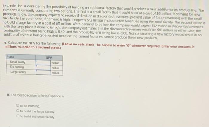 Expando, Inc. is considering the possibility of