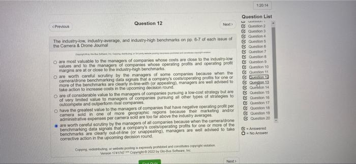 1:20:14 Question List Question 12 < Previous Next